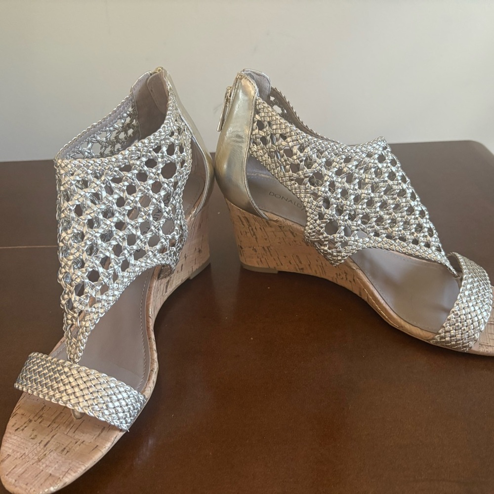 Donald J. Pliner Metallic Woven Wedges